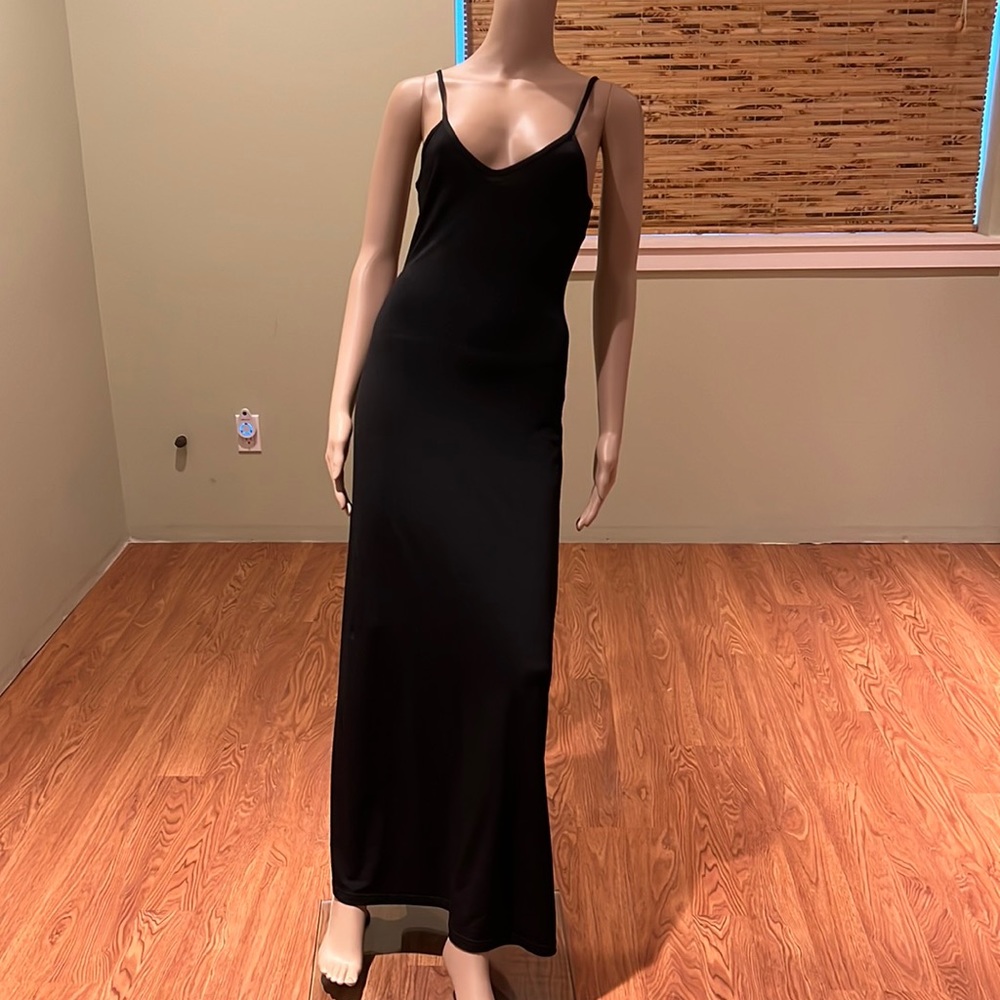 Canadian  Vintage Black Slip Dress With Spaghetti Straps Maxi Length Size M